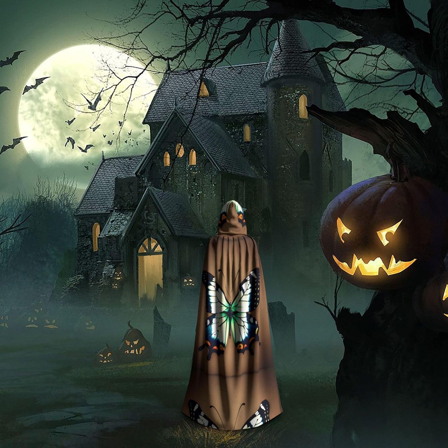 Cute Little Butterfly Men Women Halloween Role Play Party Decoration Hooded Poncho Black