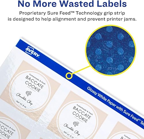 Miniatura 4 de Avery Etiquetas cuadradas, tecnología de alimentación segura, 2 "x 2", 1,200 etiquetas blancas brillantes (36479)
