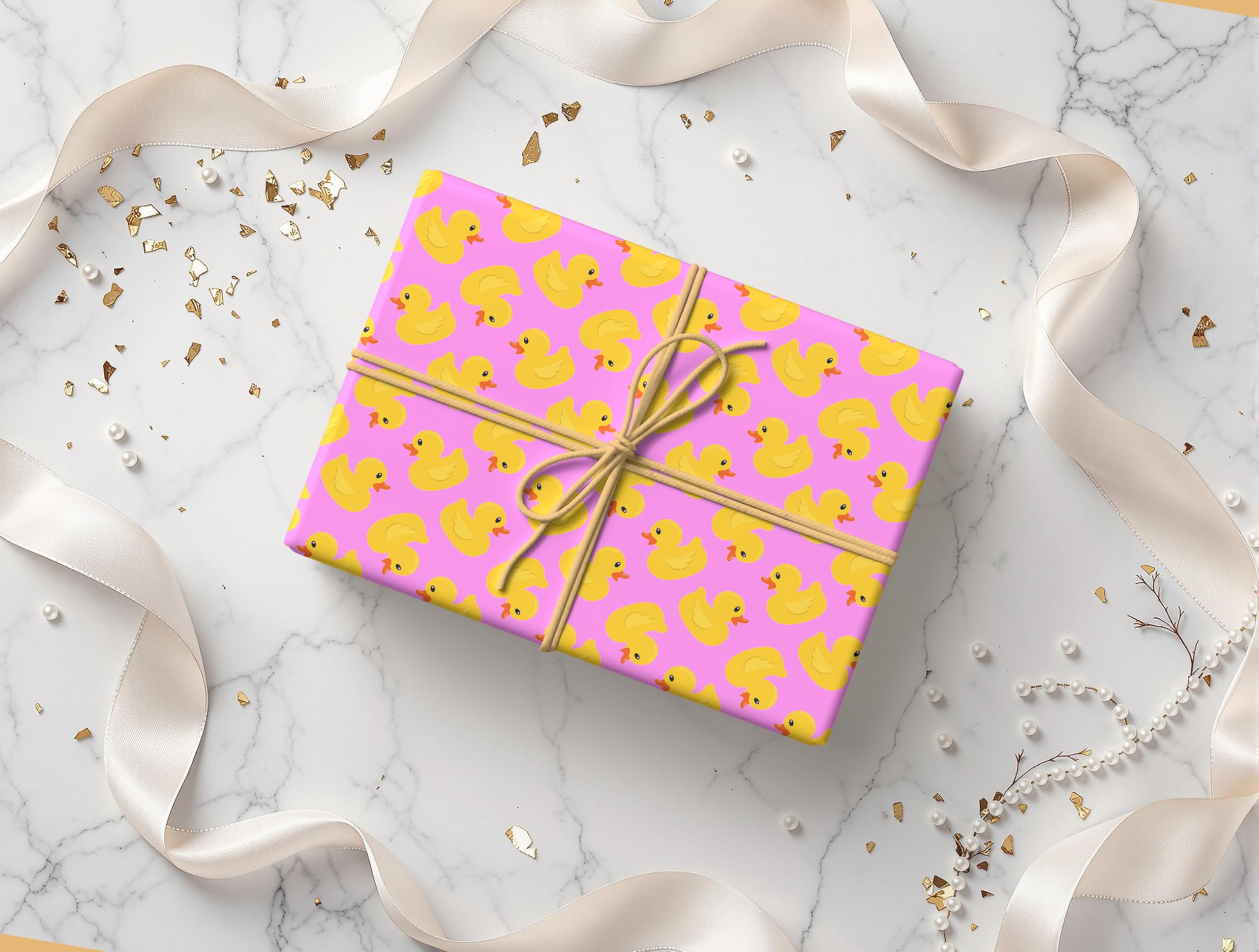 Rubber Duck Print Pattern Wrapping Paper - Gift - Anniversary, Birthdays, Weddings, Valentines - Gifts Him Her Hen Party - W13 Multi (Pink, Large Sheet - 58 x 85cm / 22.8" x 33.4" inches)