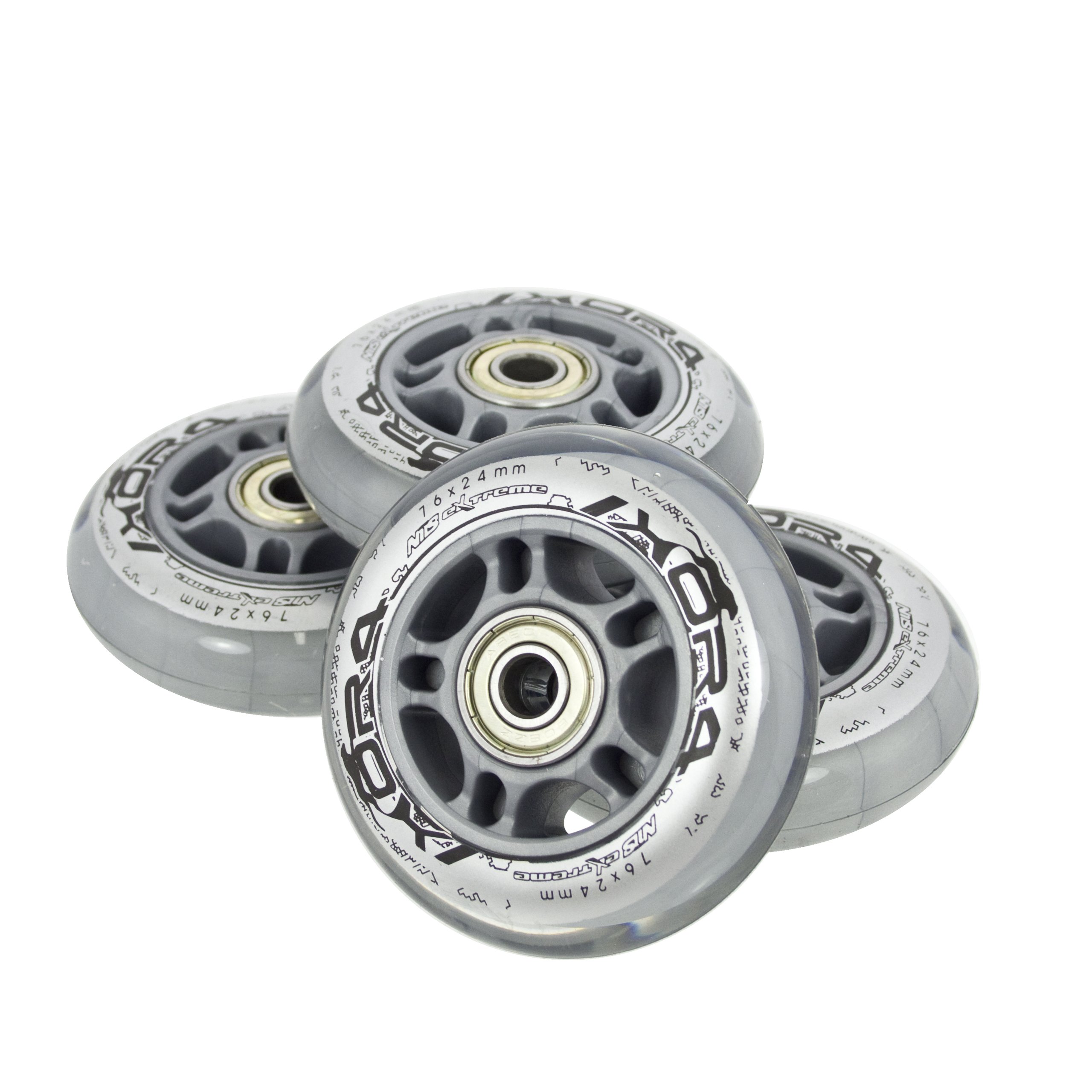 Lot de 4 roues Inliner, pour patinage de loisirs, en polyuréthane 76 mm / 82A, avec 8 roulements ABEC7 Nils.