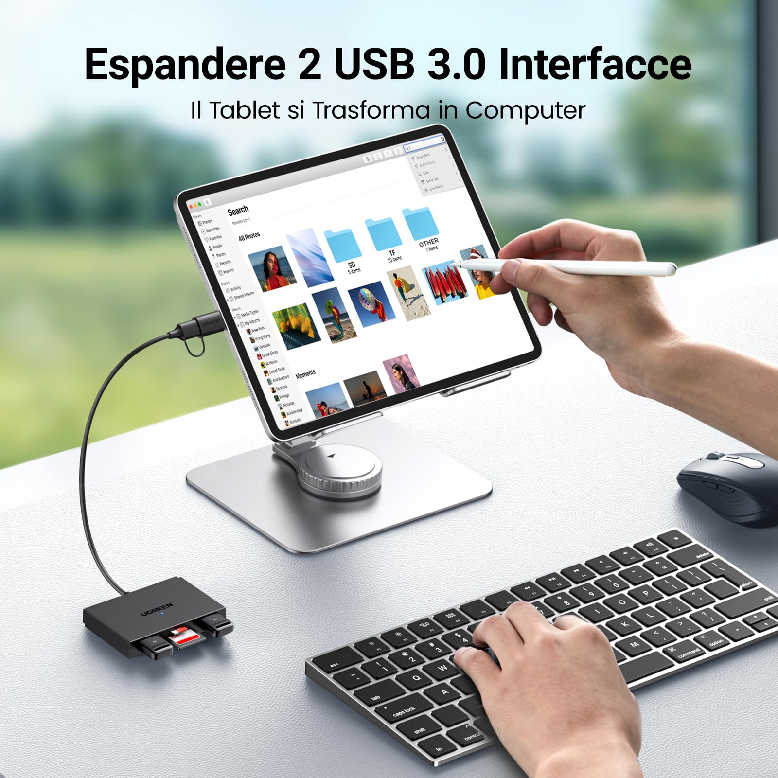 UGREEN Lettore di Schede SD USB C e USB 3.0 Adattatore per Scheda SD Micro SD 4 in 1 SD Card Reader USB Compatibile con iPhone 16 15 Plus Pro Max MacBook Pro Air 2023 iPad Pro Galaxy Tab S9 S24 Ultra