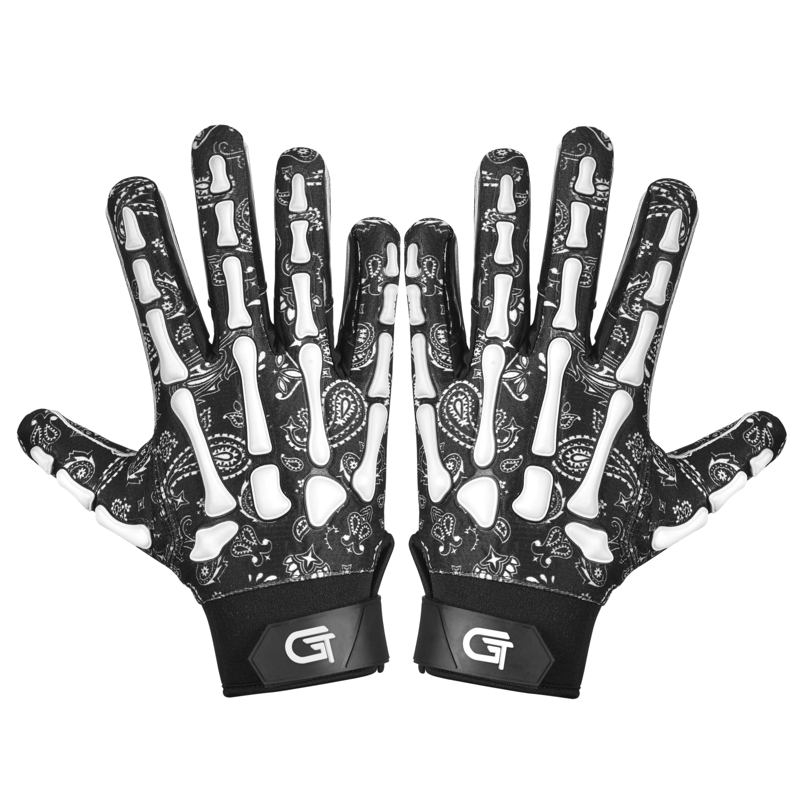 Glorious Traders Youth Football Gloves American Wide Receiver Injected Bones Football Gloves for Adult Men Women & Boys with Super Sticky Silicone Grip Palms (Bandana, Youth Large) — image 1
