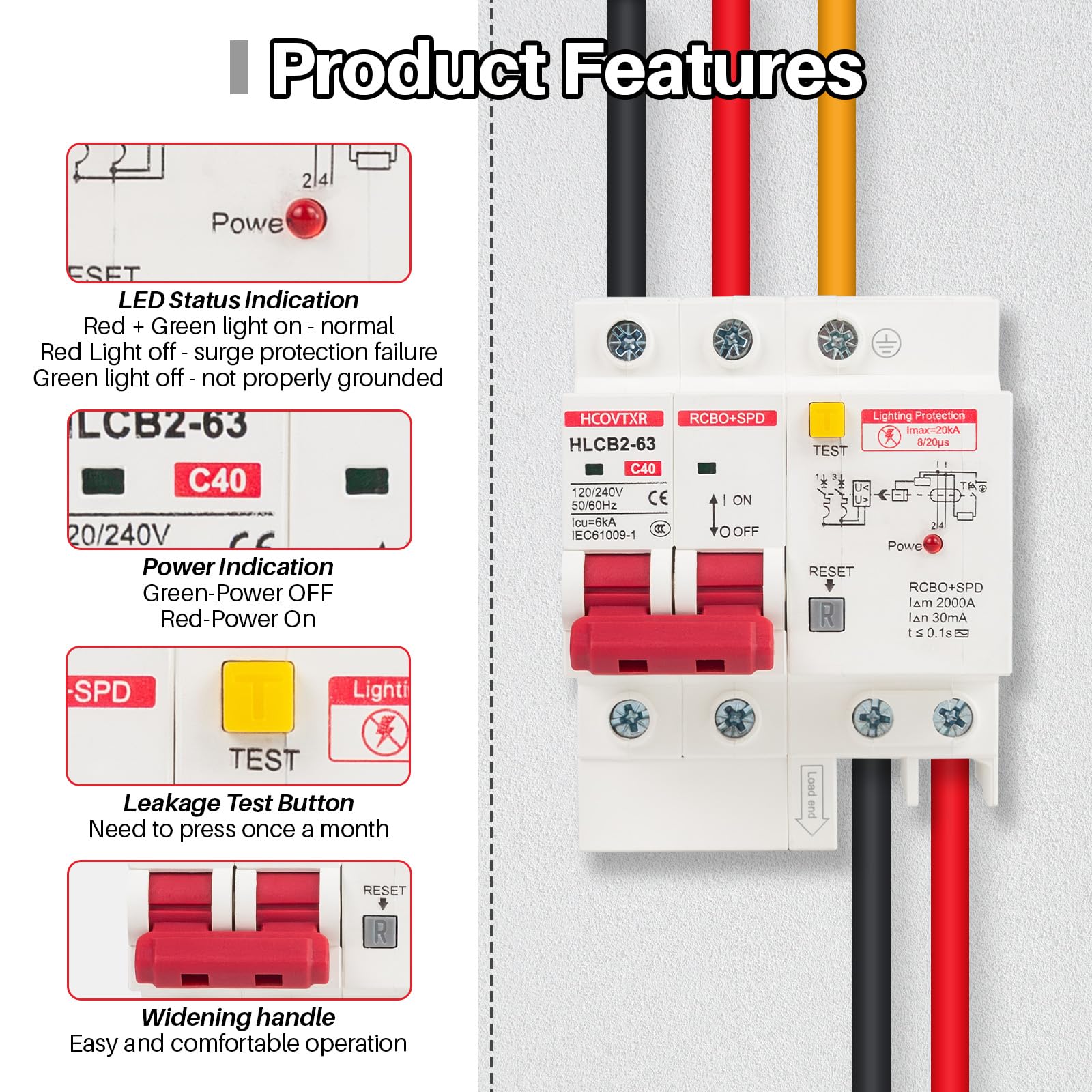 120V-240V Circuit Breaker with Leakage Protection,40 Amp RCBO and Surge Protector Breaker,DIN Rail Mount Ground Fault Circuit Breaker for Residential Industrial Outdoor — Amazon image 5