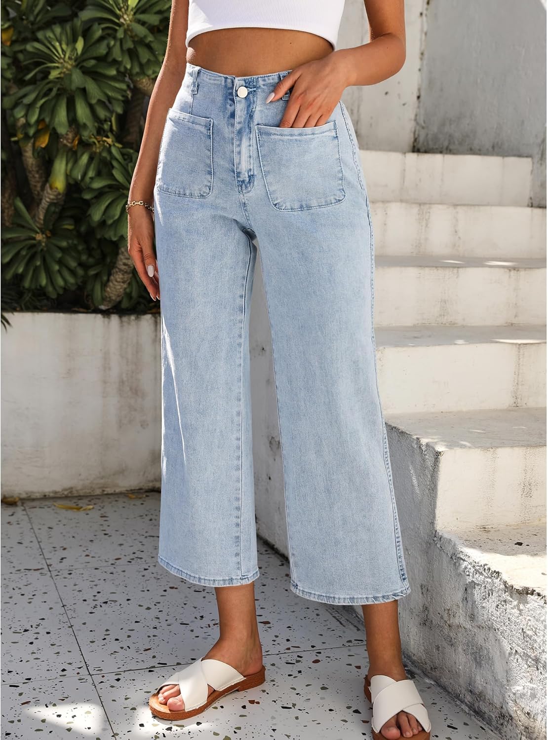 GRAPENT Wide Leg Jeans for Women High Waisted Straight Leg Stretchy Cropped Denim Pants with Pockets Jean Trousers - Image 3