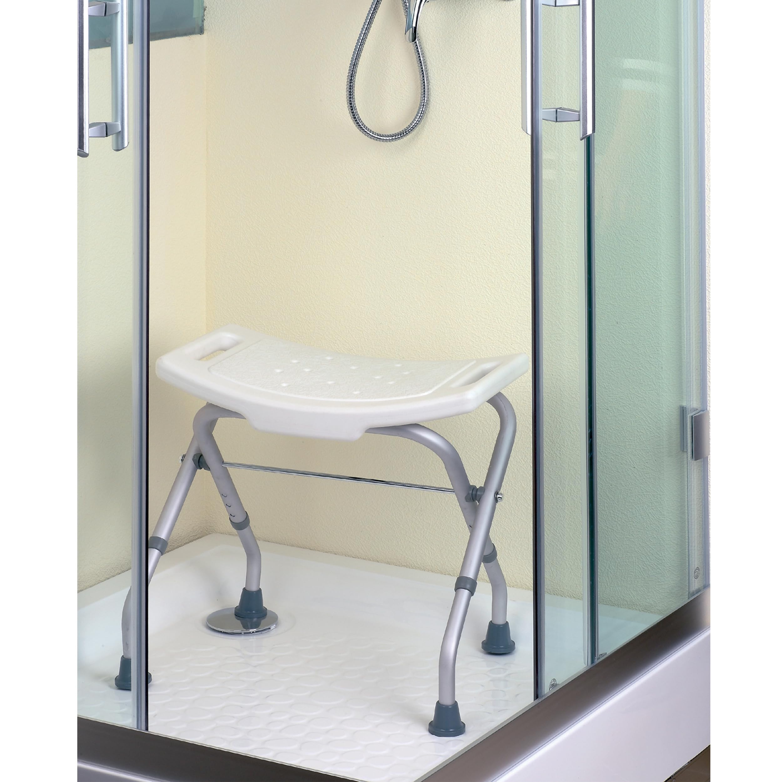 MSV - Tabouret de Douche Pliable Antidérapant - Rectangulaire - Max 120kg - Surface Antidérapante - Conçu pour Sécurité et Confort - Compact et Pratique - Blanc