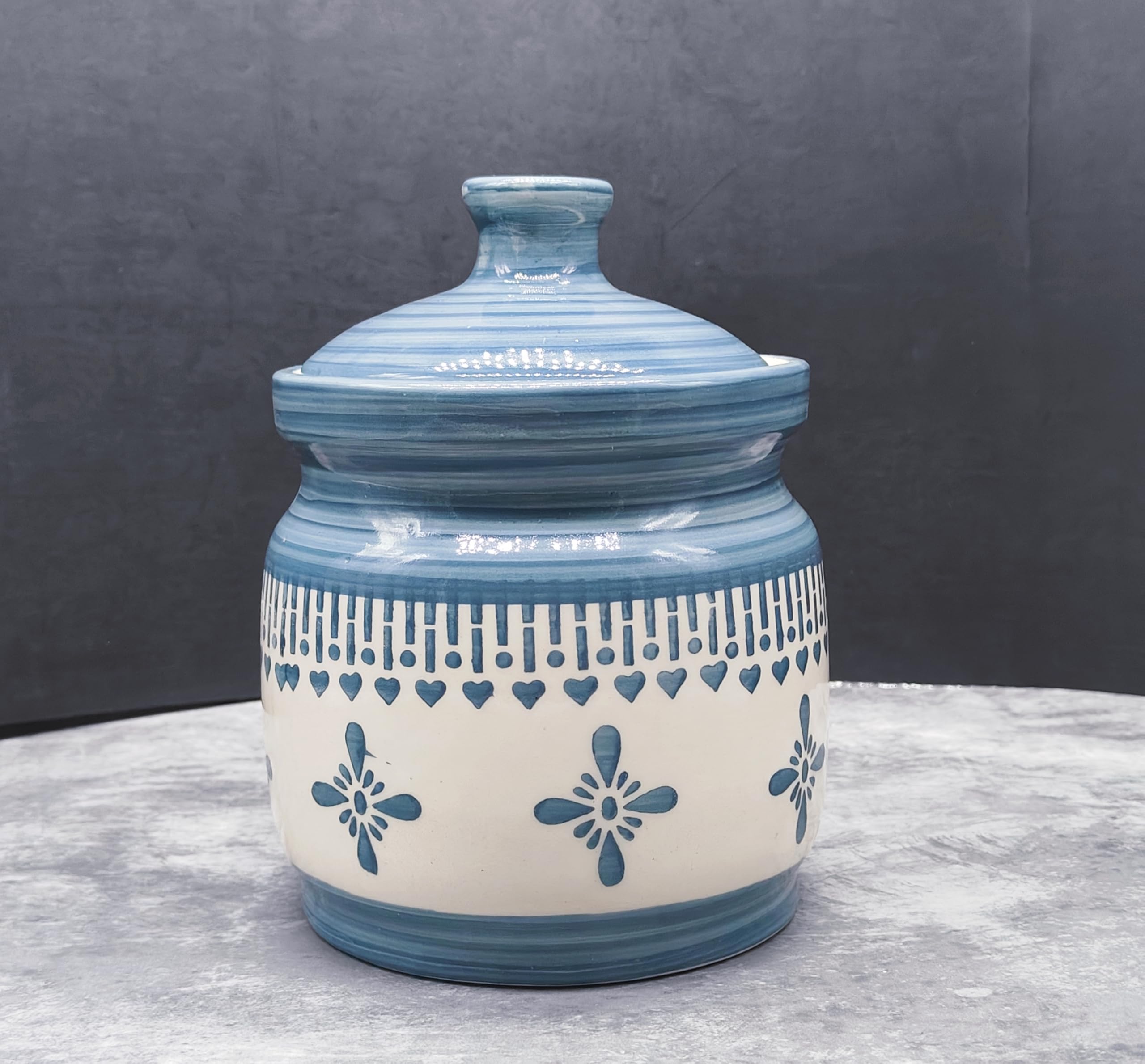 Kraftlik Handicrafts Ceramic pickle jars 1000 ml Pottery Ceramic Storage Jar for Pickle, Ceramic Cornichon Storage Jar for Pickle Barni for Achar, Jar Storage Container (Grey)