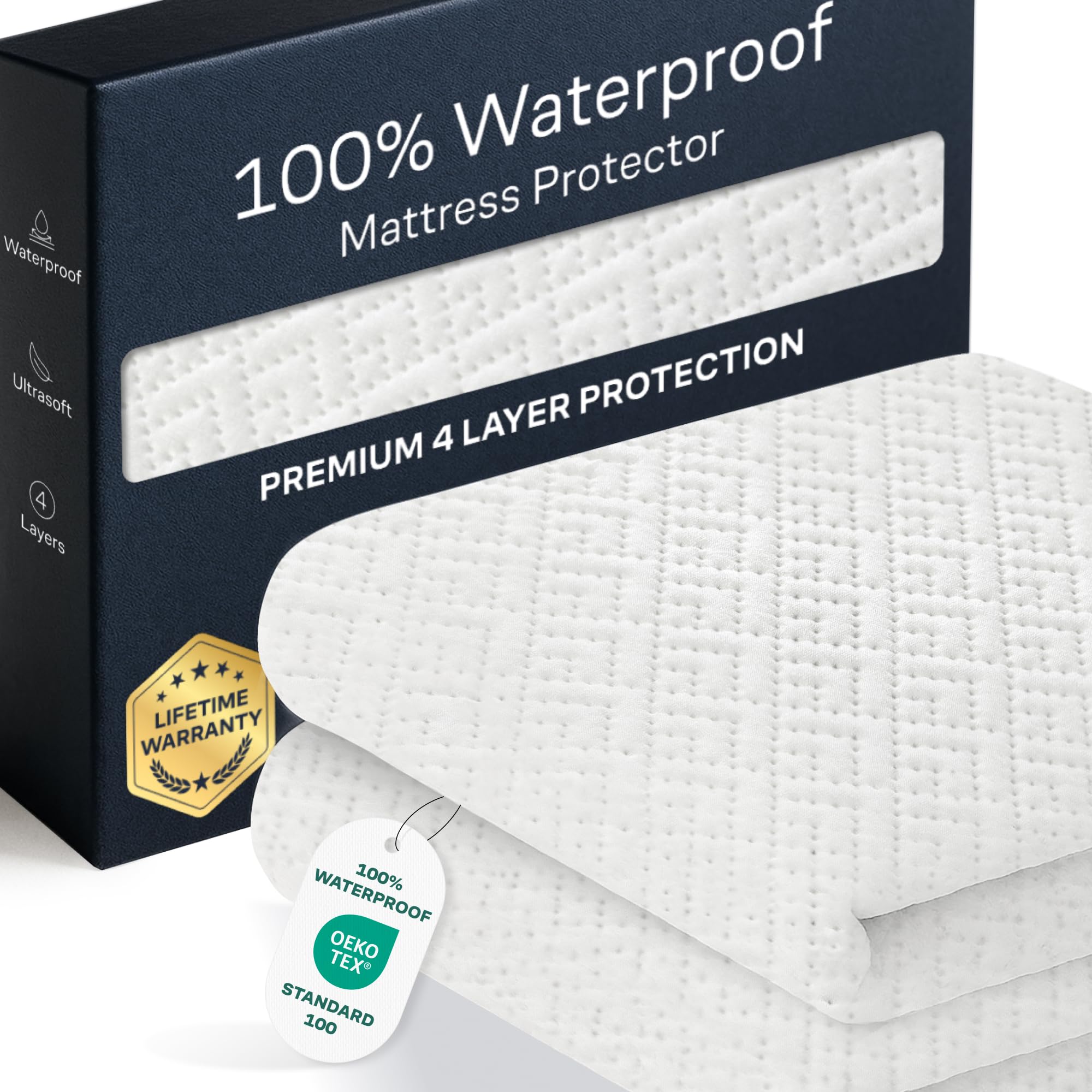 Photo 1 of 100% Waterproof King Mattress Protector - 360 Protection Against Spills, Stains & Accidents for Parents & Pet Owners - Noiseless & Cooling Viscose Made from Bamboo (White)