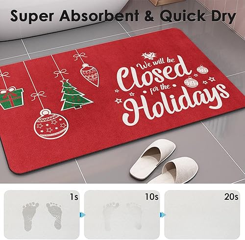 Miniatura 3 de Nesphy Tapete de baño navideño para baño, de secado rápido y súper absorbente, tapete rojo con parte trasera de goma antideslizante, 17 x 30