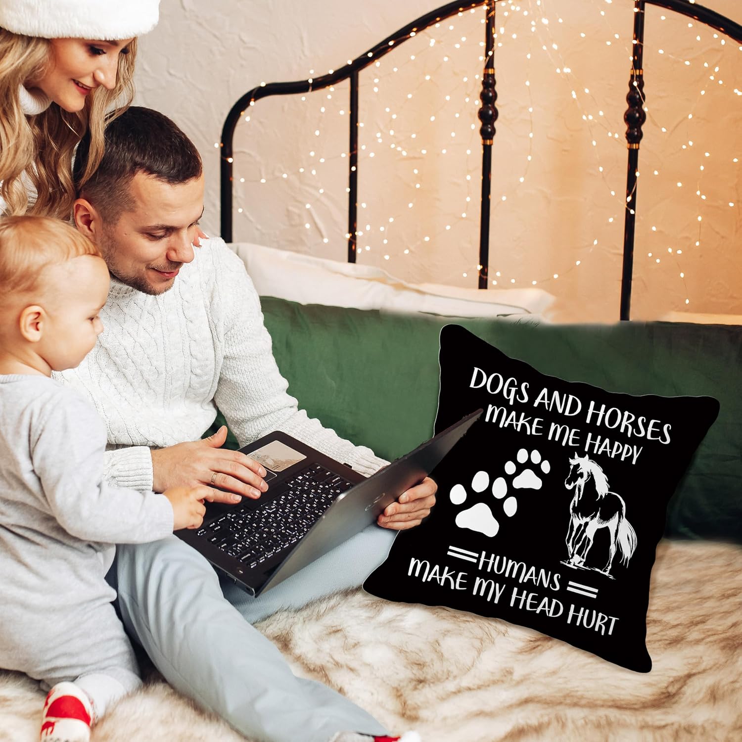 18x18 Dog Lover Horse Lover Gifts Pillow Covers, Animal Print, Black, 1 Pack of 1, Rustic/Farmhouse Style, Throw Pillow Covers for Women, Dog Mom, Horse Girl, Living Room, Bedroom, Outdoor image 5