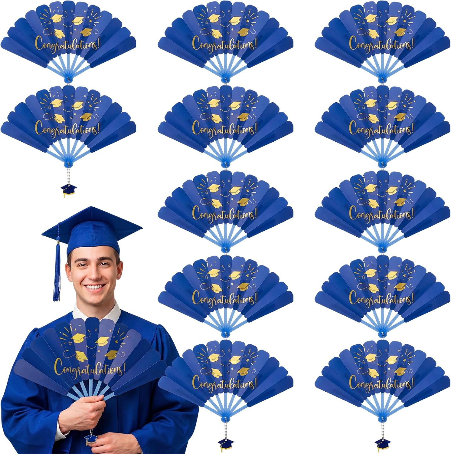 Amazon.com: Wenqik 12 Pcs Graduation Hand Fans Graduate Plastic Folding ...