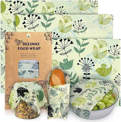 Paquete de 3 envolturas de cera de abejas envolturas de alimentos reutilizables ecológicas y reutilizables sin residuos sostenibles sin plástico 5 S