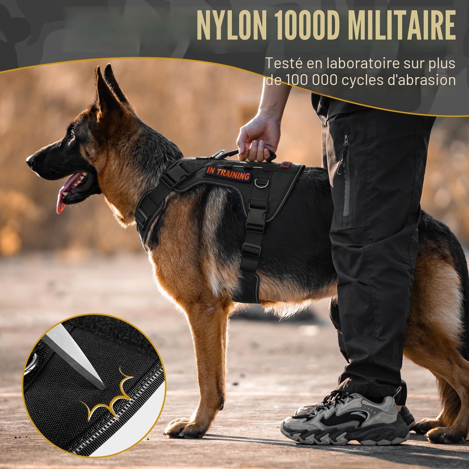 OneTigris Tactilite Harnais Tactique Durable pour Chien de Grande Taille, Anti-Traction, Harnais de Poitrine réglable sans Traction, avec 4 Anneaux en D, Bandes réfléchissantes, Noir, Taille XL