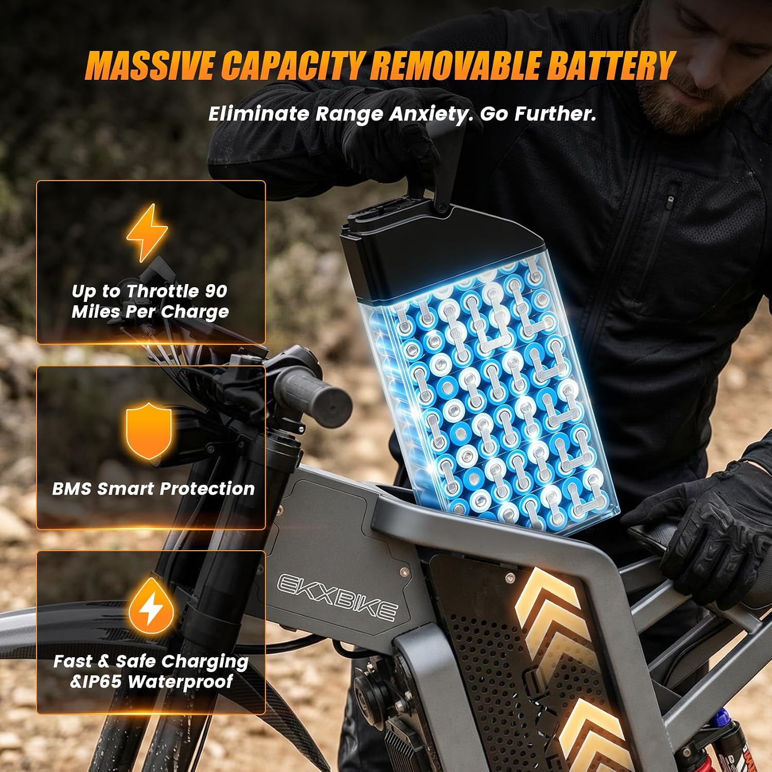 Electric Dirt Bike Motorcycle 6000W Peak Motor 50MPH Off-Road Electric Motorcycle 60V 30Ah Removable Battery Full Suspension Lightweight Aluminum Frame 90 Mile Range 350 Lbs