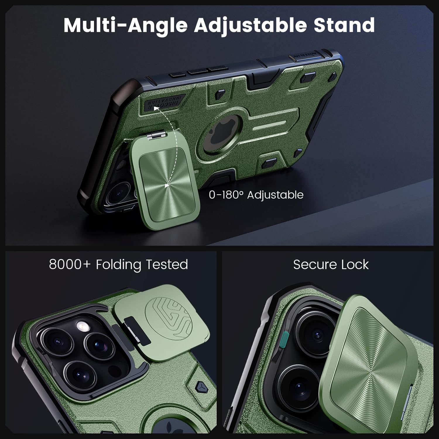 Nillkin Magnetic for iPhone 16 Pro Max Case, Compatible with MagSafe, Military-Grade Case with Invisible Kickstand & Camera Cover, Heavy Duty Magnetic Phone Case for 16 Pro Max 6.9 inch, Green