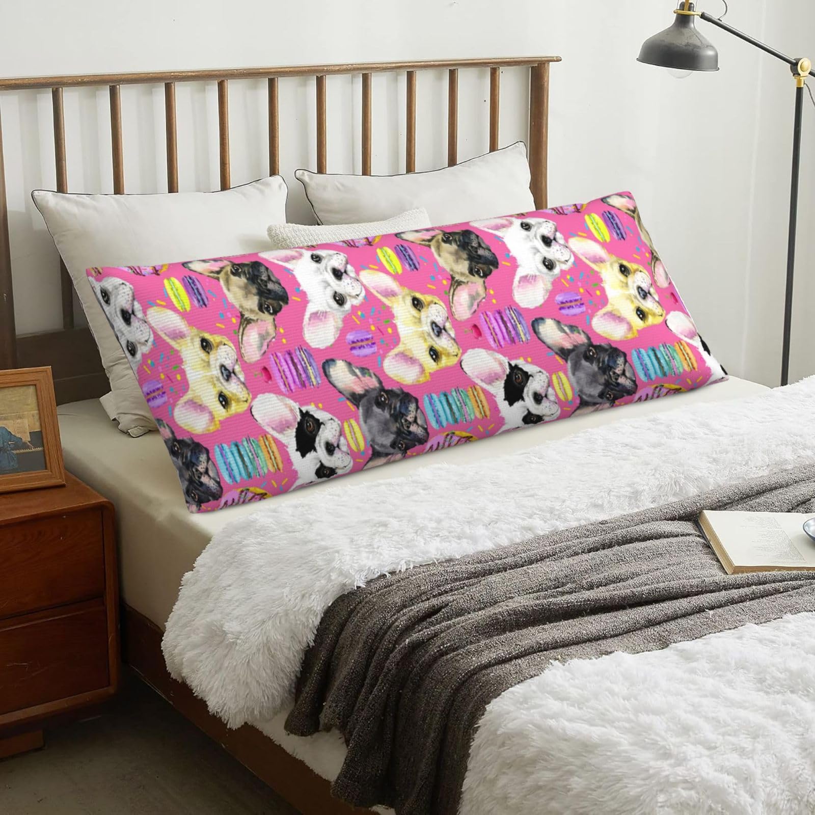 French Bulldog Puppy Watercolor, Body Pillow Cover with Zipper,Long Body Pillowcase 20 x 60 in