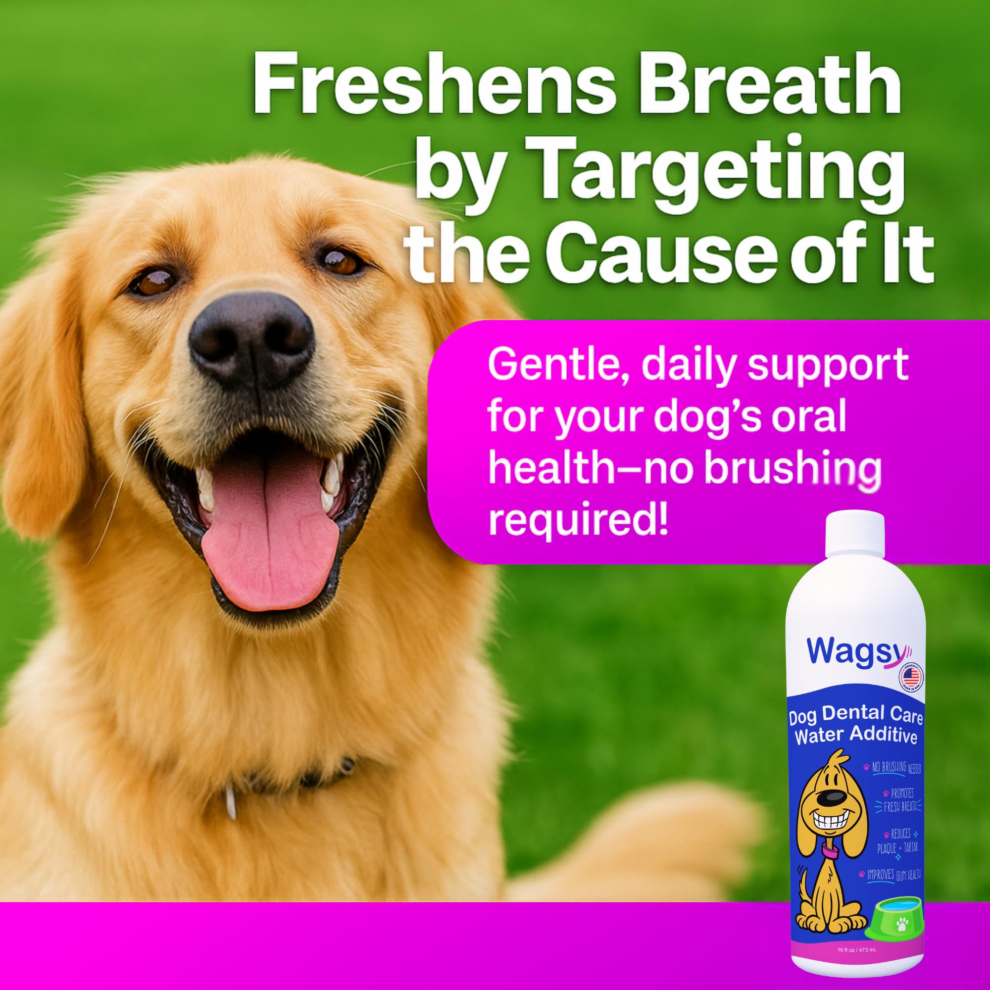 WAGSY Dog Breath Freshener & Dental Care Water Additive for Dogs Teeth - Made in USA, Naturally Derived Dog Mouthwash for Bad Breath, Plaque & Tartar Control, Whiter Teeth & Fresh Breath - image 7