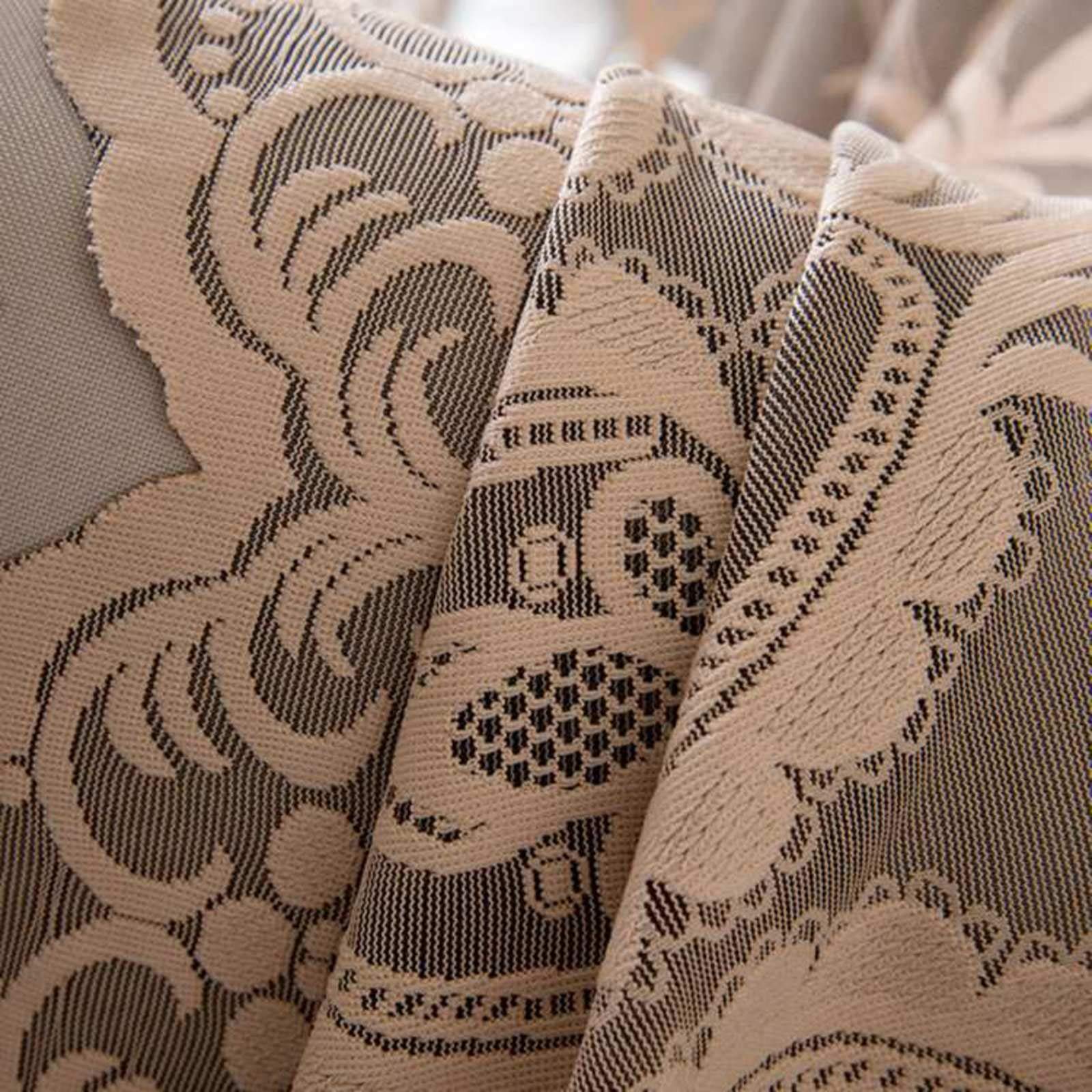 Eleganckie bawełniane zasłony żeglarskie, dekoracyjne zasłony tiulowe, salon, sypialnia, balkon, żakardowe, przezroczyste zasłony, przelotki, kolor curry, 350 x 270 cm, 1 szt