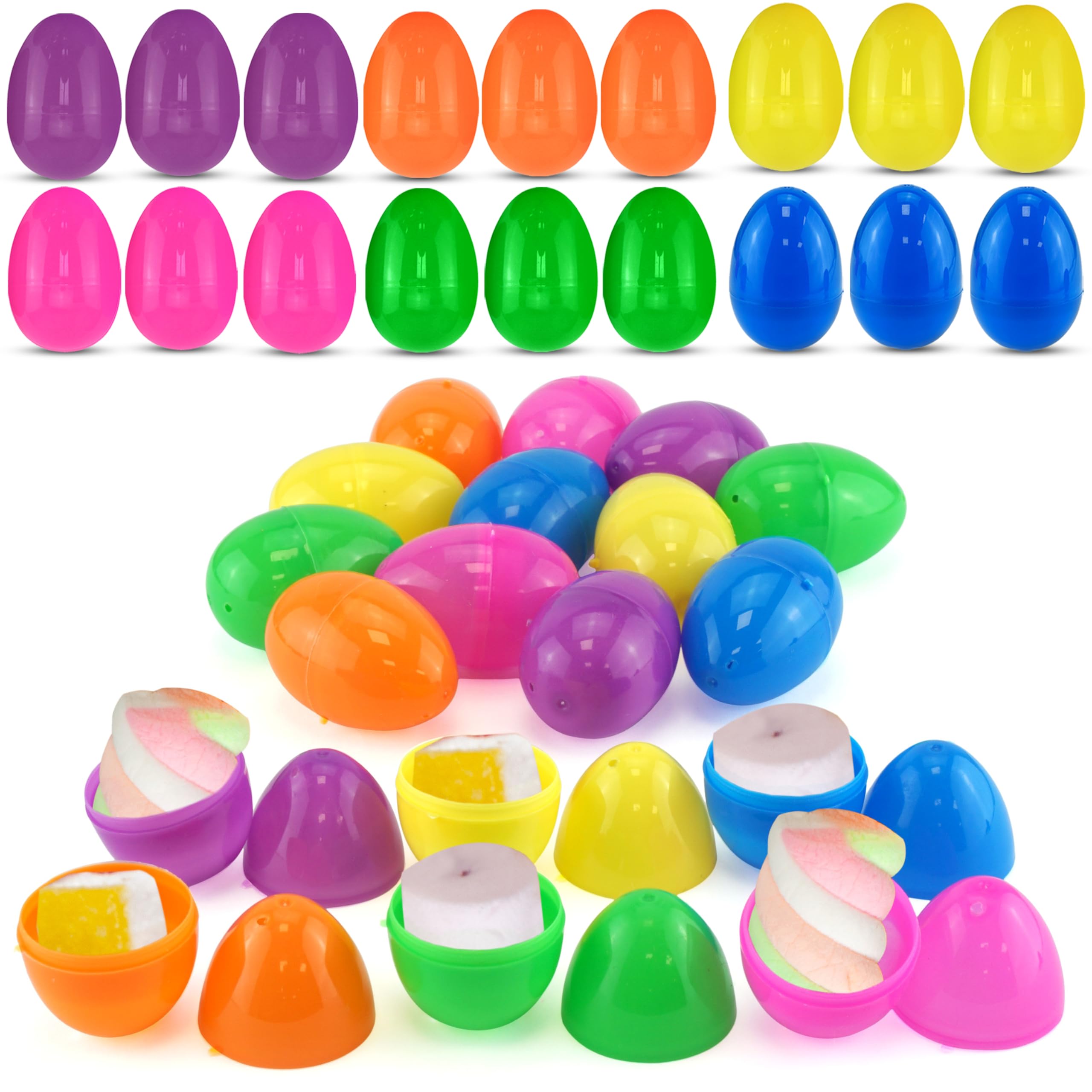Hovuk 18Pcs Fillable Eggs 18Pcs Easter Plastic Fillable Eggs 4.4Cm/1.7" - Empty Plastic Eggs To Fill With Holiday Candy, Colorful Eggs For Easter Egg Hunts, Easter Basket Stuffers, Party Bag Fillers