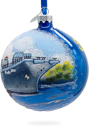 Miniatura 3 de USS Midway Museum, San Diego, California, EE. UU., Bola de cristal adorno de Navidad de 4 pulgadas