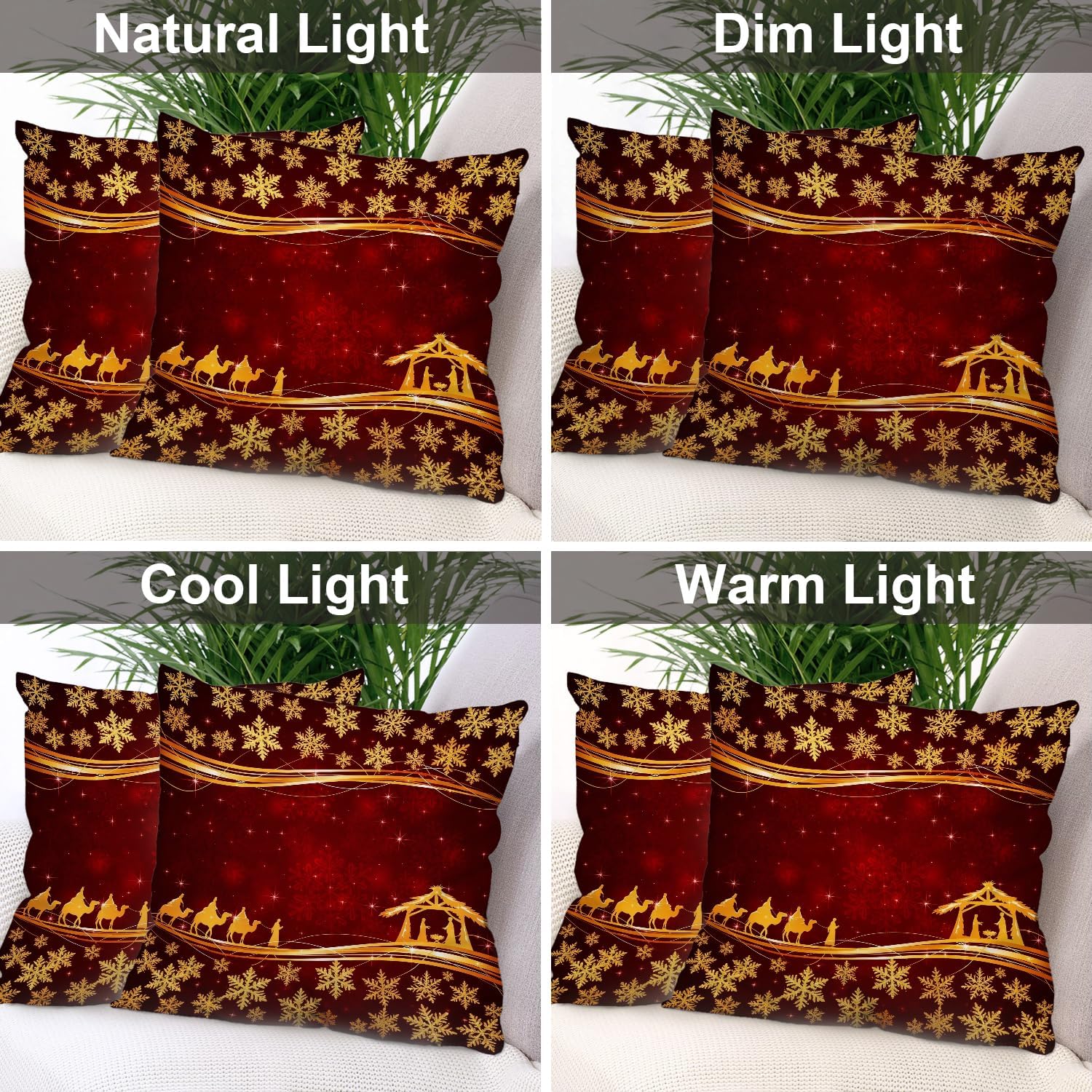 Batmerry Christmas Floral Decorative Pillow Covers, 20 x 20 Inch Christmas Wise Men Golden Star of Bethlehem Double Sided Throw Pillow Covers Sofa Cushion Cover Square 20 Inches(Set of 2)