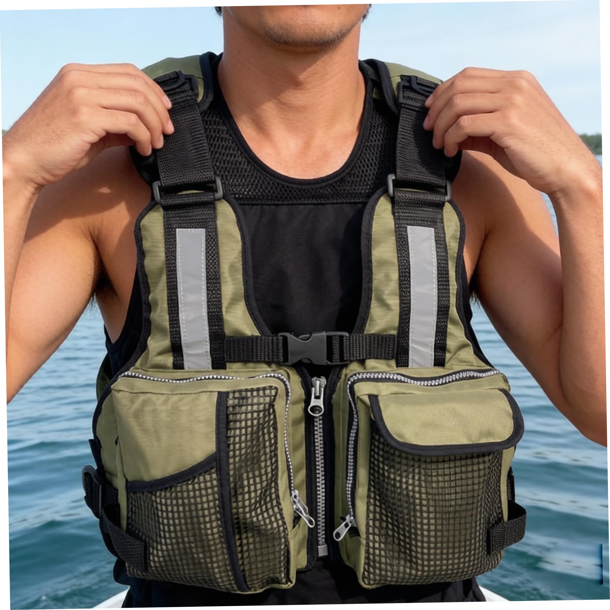 Giacca galleggiante per adulti, cinghie regolabili e fischietto rosso | Cinghie regolabili, fischietto d'emergenza, sicurezza in acqua, pesca, kayak, canottaggio, nuoto
