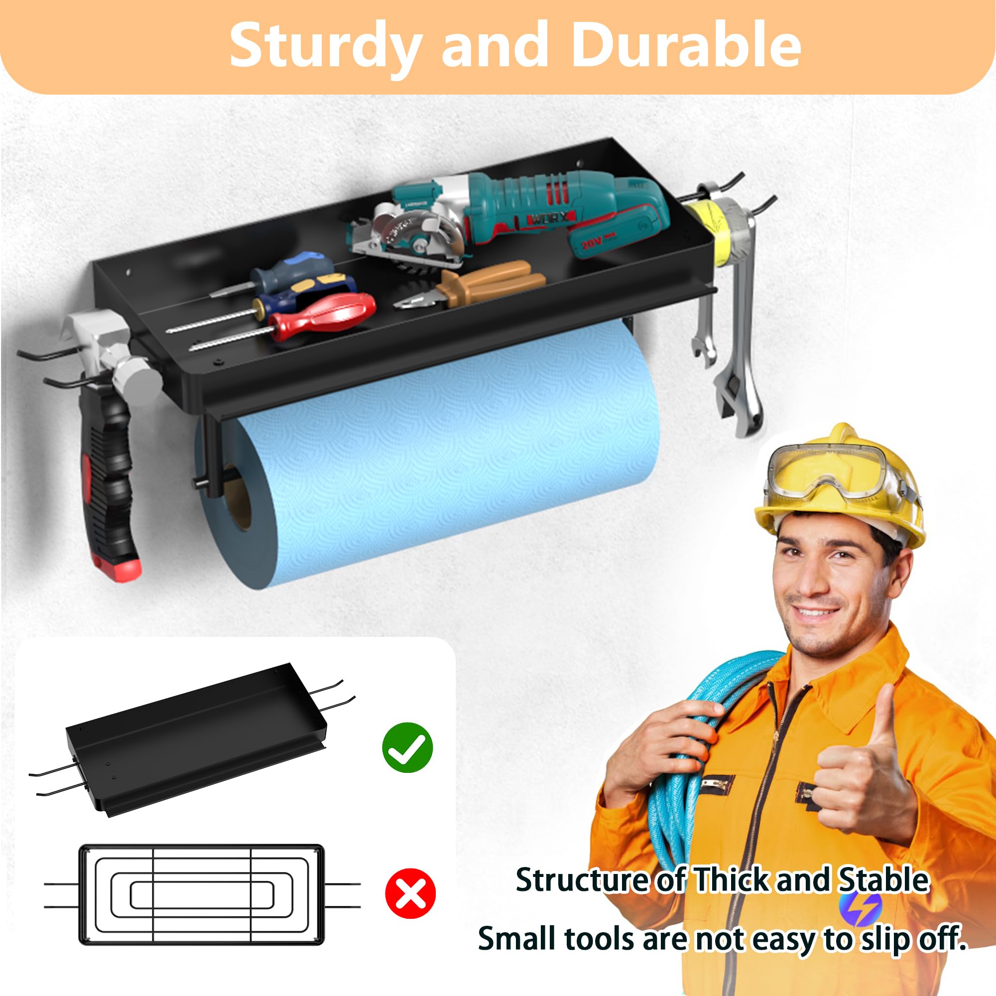 Porta Asciugamani Da Garage Con Mensola E Ganci - SUNTECH (30,5 Cm, Nero)