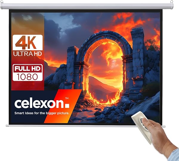 celexon Basic Écran de Projection motorisé 110" | 200x200 cm 1:1 | Écran Full-HD 4K pour Le Home Cinéma ou présentations de Bureau | adapté au Montage Plafond ou au Mur | télécommande Incluse - 1