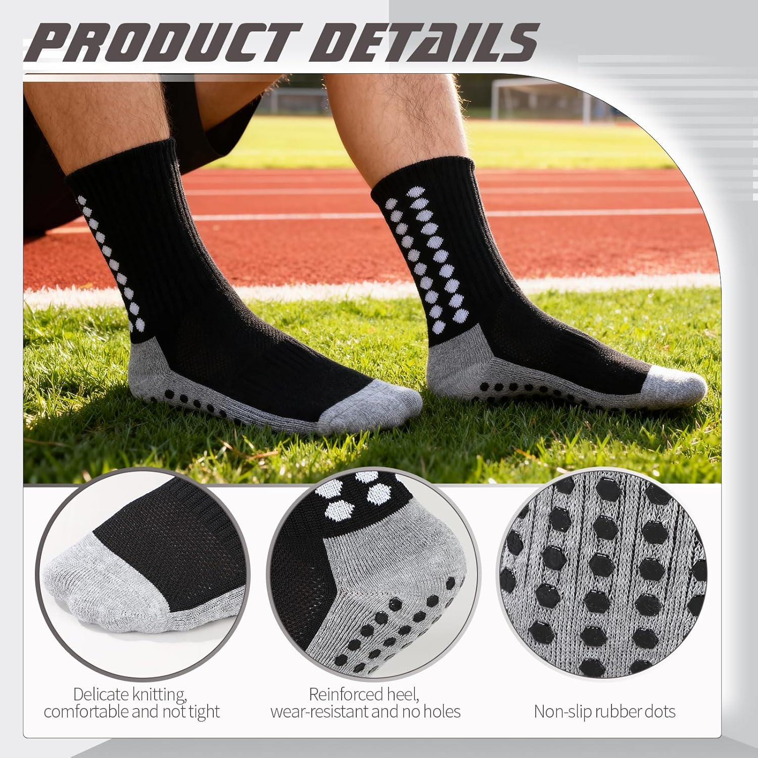 6 Pairs Grip Soccer Socks Anti Slip Athletic Socks Non Slip Sports Football Baseball Soccer Sock for Men Women - Image 5