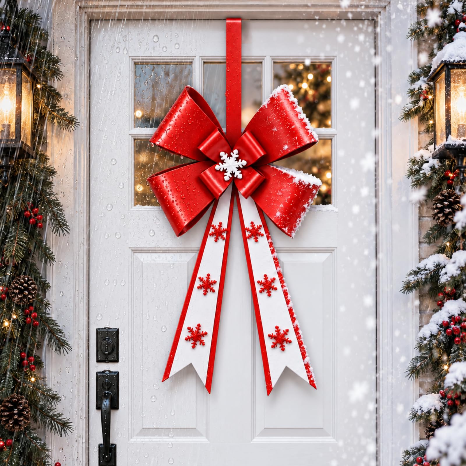 Flutesan 20 in Metal Christmas Bow Wreath with Hook, Red and White