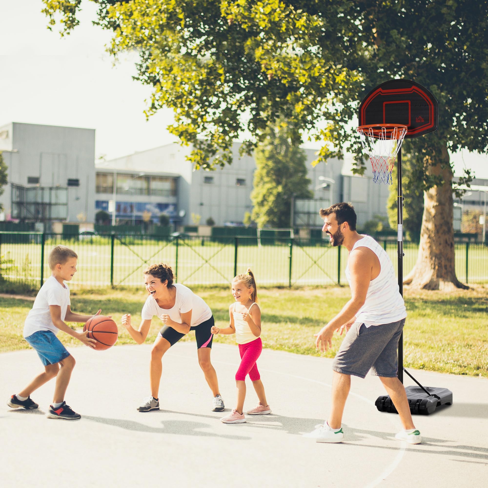 HOMCOM Panier de Basket extérieur avec Poteau Panneau, Base de lestage sur roulettes Hauteur réglable 2,1-2,6 m (Panier)