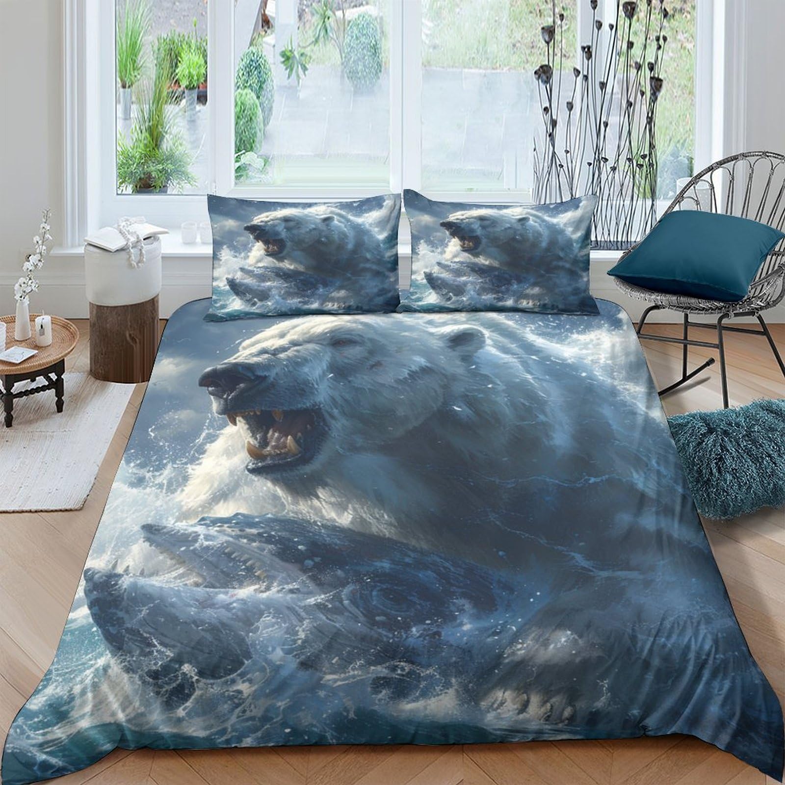 Housses de couettes ours brun anti-plis en microfibre hypoallergénique pour lit double 200x200