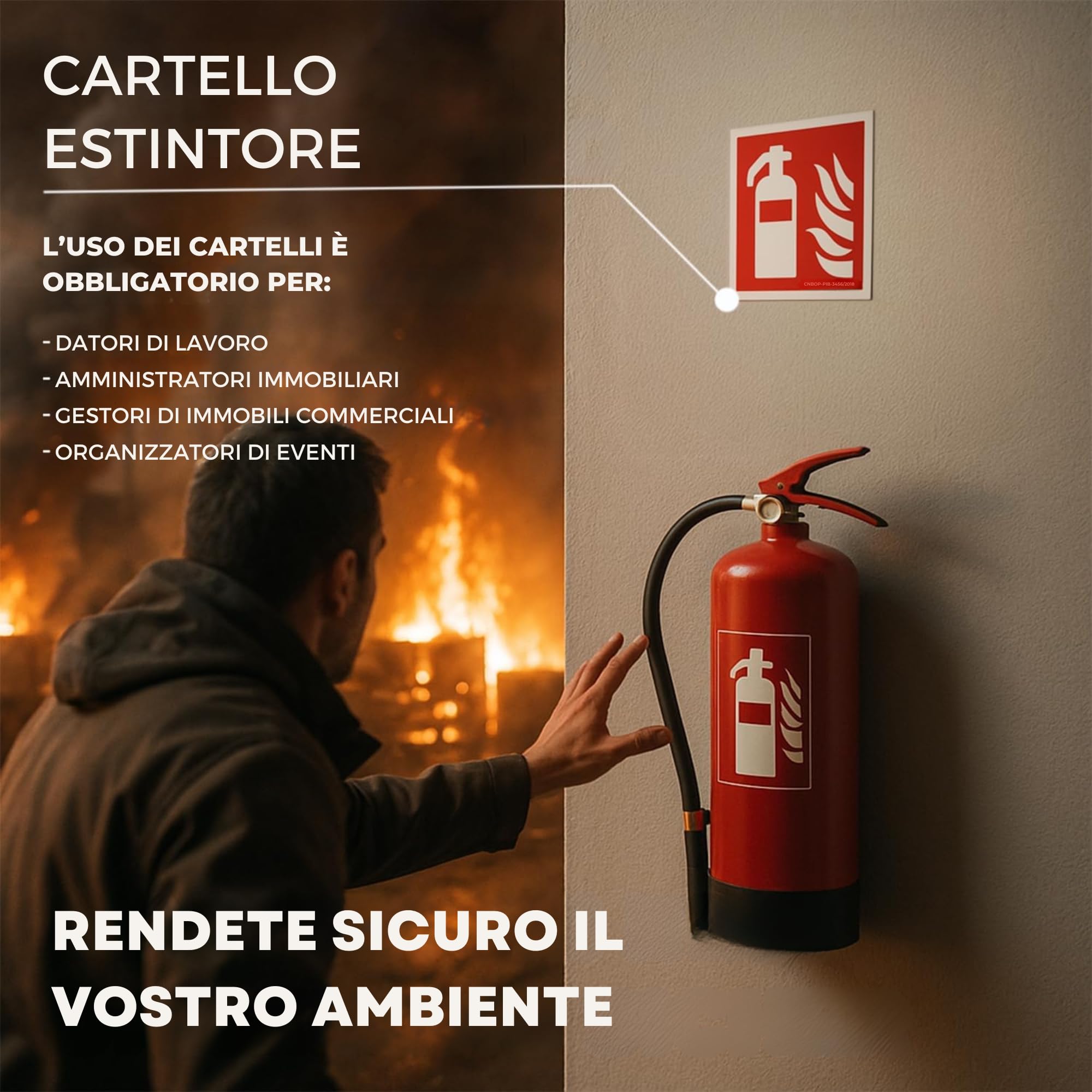 20x Cartello Estintore 15x15cm adesivo, fotoluminescente | PVC Resistente alle intemperie + nastro di montaggio, DIN EN ISO 7010, Cartelli Segnaletici di Sicurezza, Cartelli Estintori