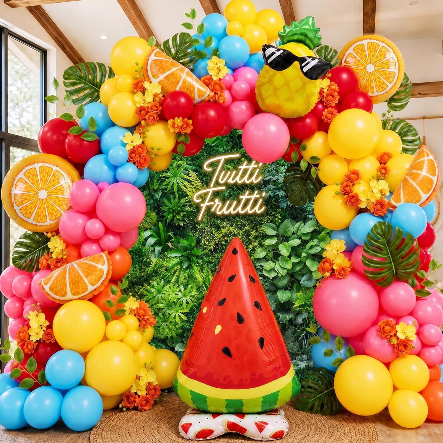 149Pcs Multicolor Fruit Balloon Garland Arch Kit, Summer Tropical Party Decor with Watermelon Pineapple Orange Foil Balloons for Birthday Pool Party Luau Hawaiian Baby Shower Decorations — image 1