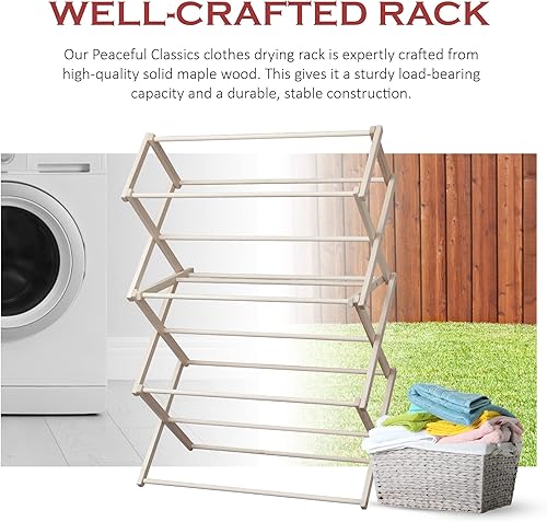 Miniatura 6 de Peaceful Classics Amish - Perchero de madera hecho a mano para secar ropa de madera tendedero plegable para toallas mantas artículos esenciales del