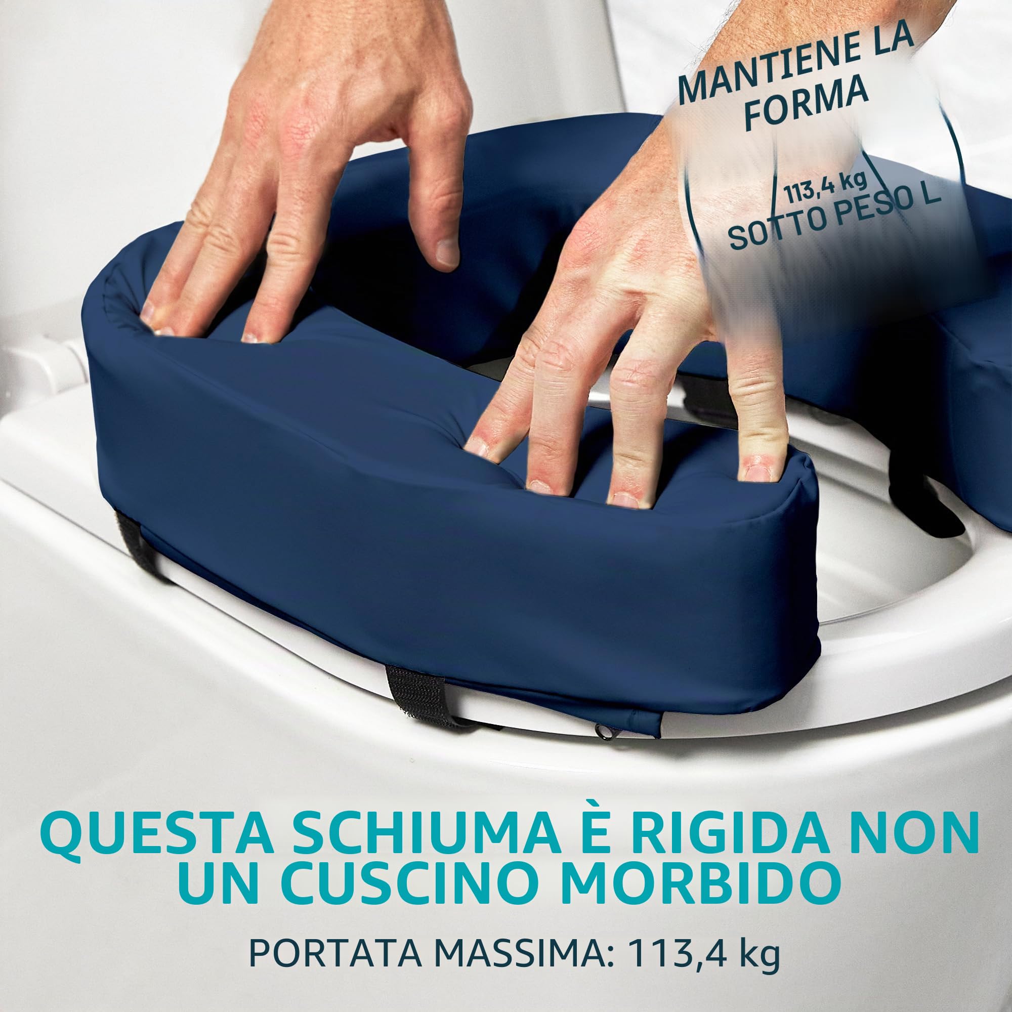 Lunderg - Rialzo per WC imbottito per anziani - Aggiunge 8 cm. Adattabile universalmente - Cuscino per WC rialzato e fermo con schiuma ad alta densità per comfort e altezza migliorati. Necessario dopo