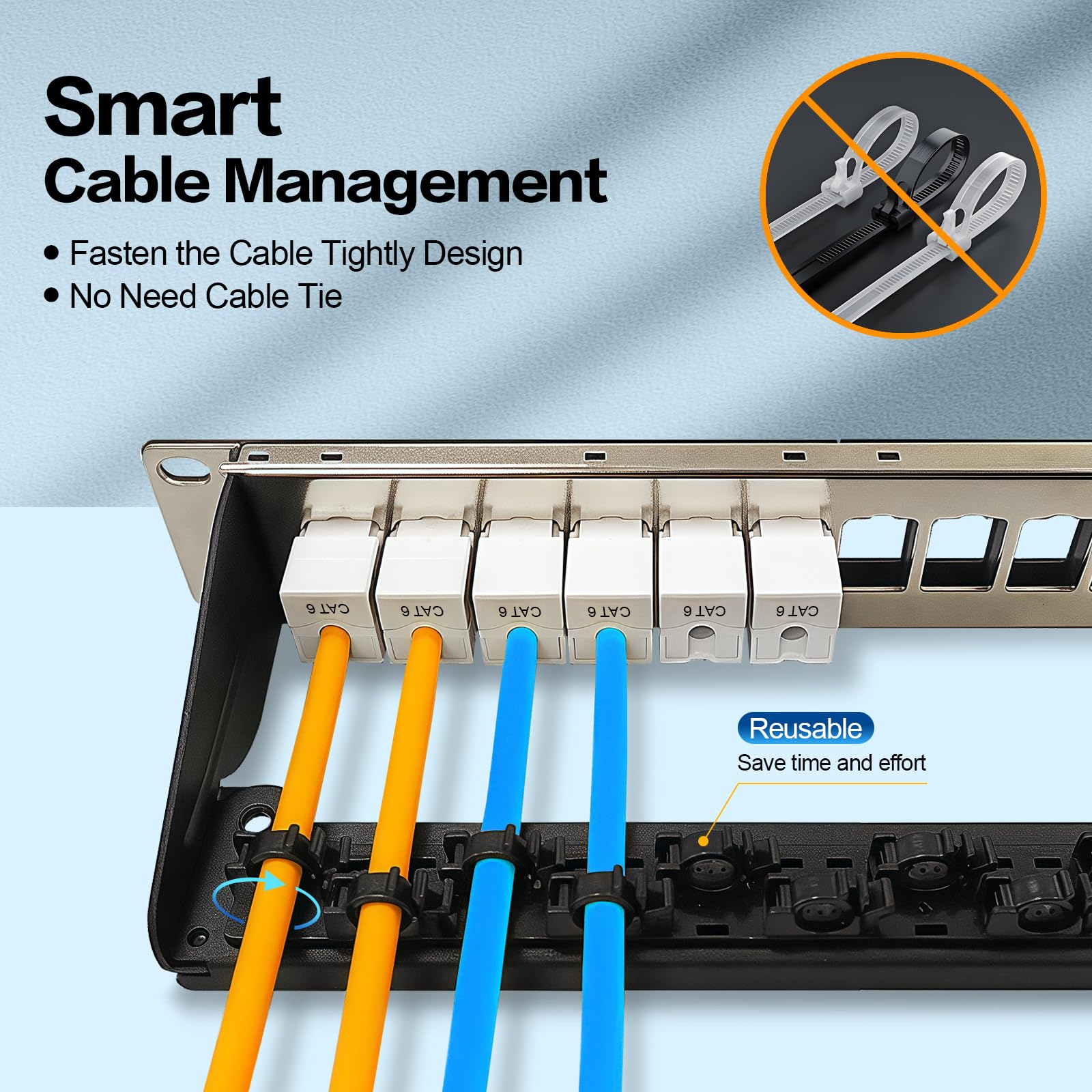 Panneau de brassage 24 ports Cat6 Keystone Jack coudé à 90° Ethernet Punch Down pour rack 1U 19" panneau de brassage réseau avec barre de support de câble