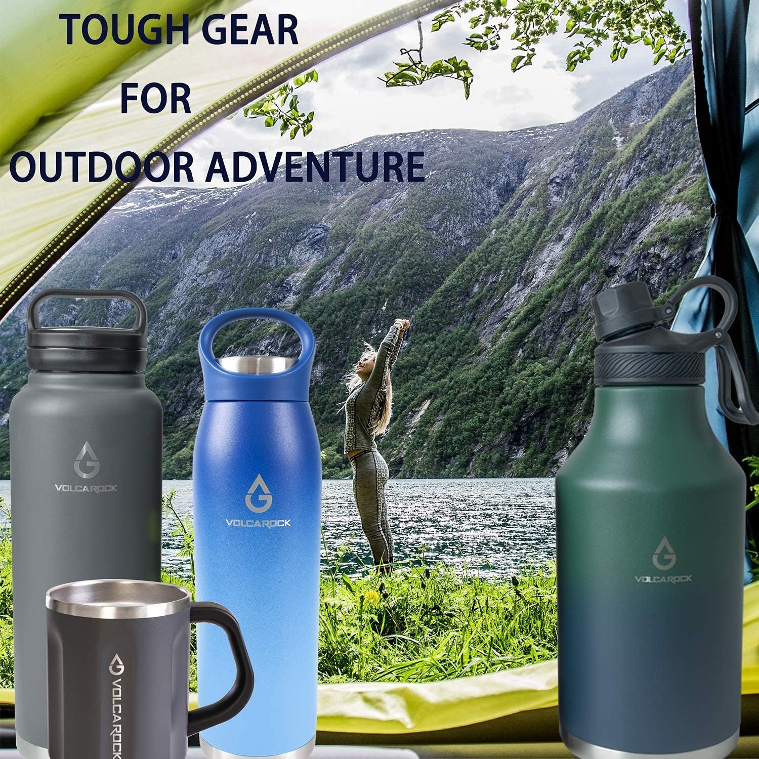 VOLCAROCK Insulated Sports Water Bottle - 40/64 Oz Hydro Vacuum Insulated Flask, BPA Free Double Wall Stainless Steel Water Bottle for Cold Hot Beverages, Durable Leakproof and Dishwasher Safe : Home & Kitchen