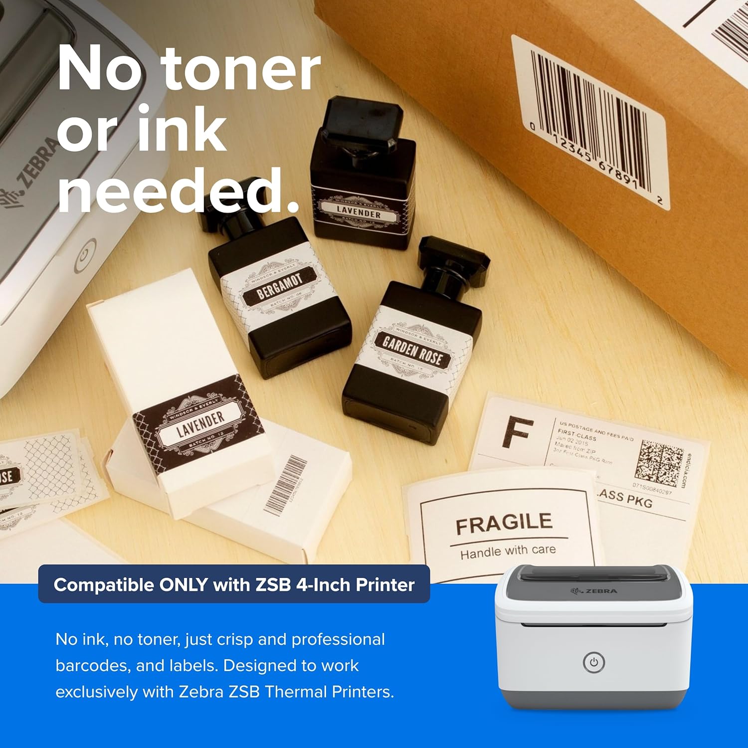 Zebra ZSB Series Labels - Potato Starch-Based Printer Label Paper - Recyclable Cartridge for Stickers - Versatile, Cloud-Based Adhesive - Mailing, 2.25" x 4" - Image 5