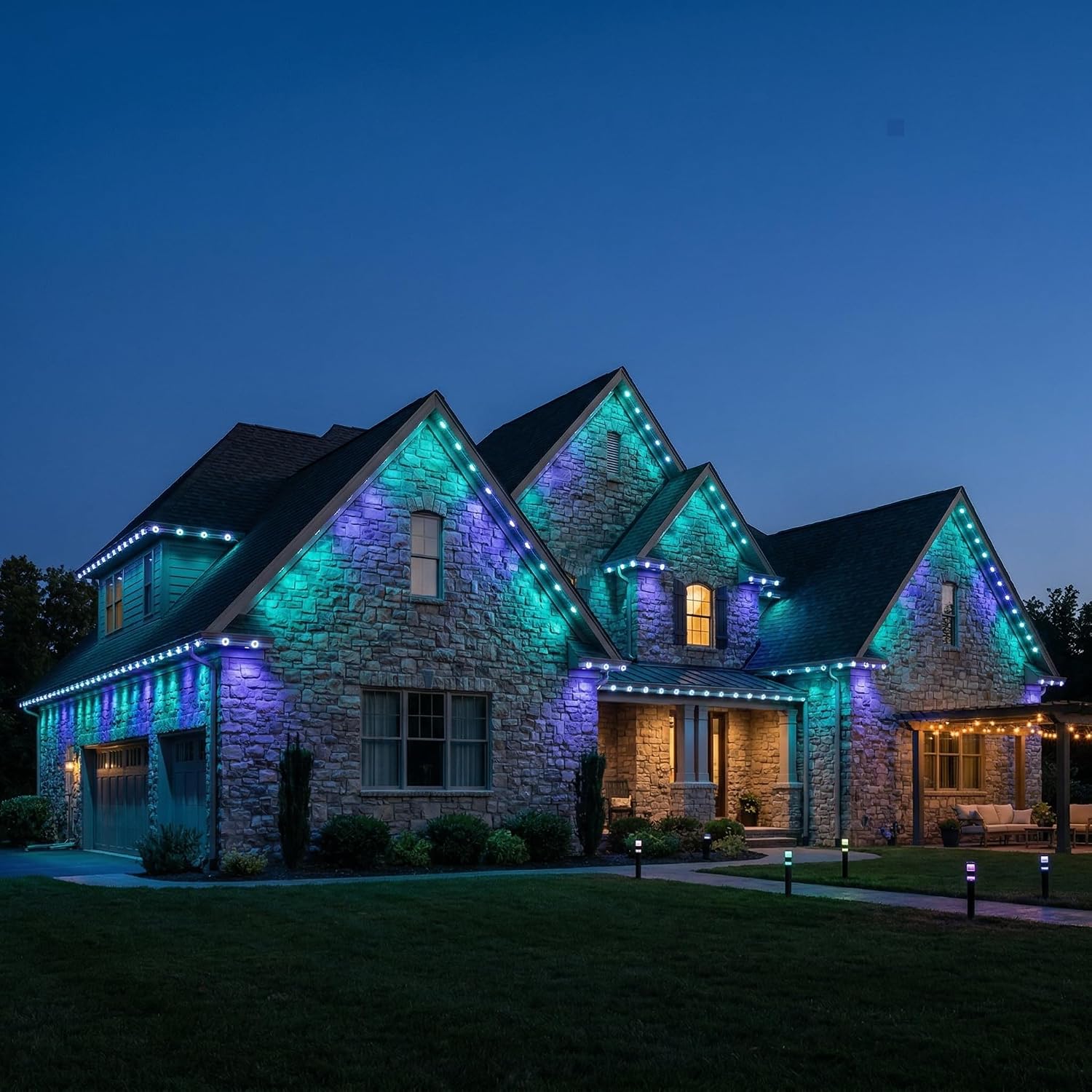Permanent Outdoor Lights,100ft with 60 RGBIC LED Lights for Daily and Accent Lighting,50 Scene Modes for Outdoor Decor,IP65 Waterproof,Compatible with Alexa,Google Assistant,Tuya,APP