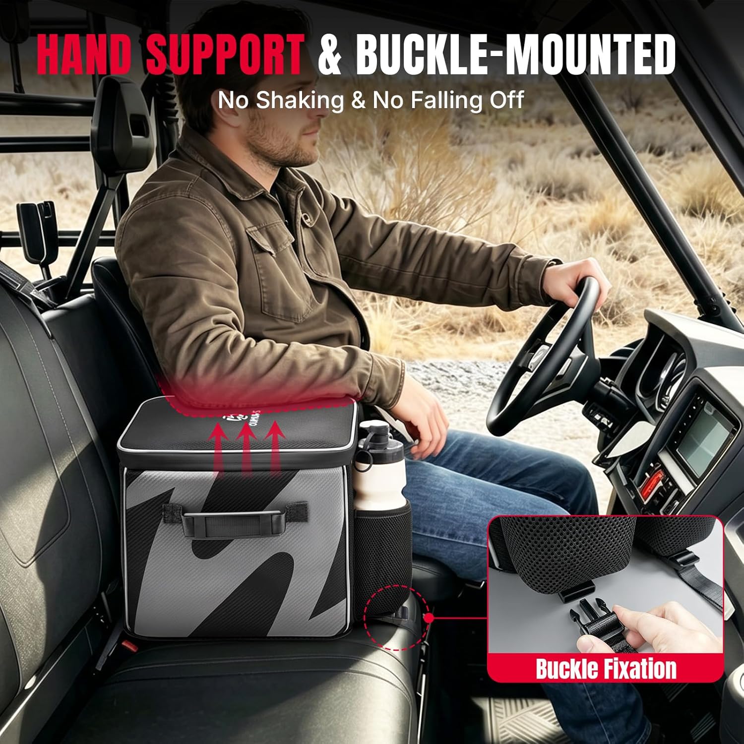 Oumurs UTV Center Console Armrest Box, 18L Bench Seat Storage Waterproof Zipper, Tool Organizer with Portable Crossbody Strap, Compatible with Can-Am Defender Polaris Ranger Uforce CFMOTO