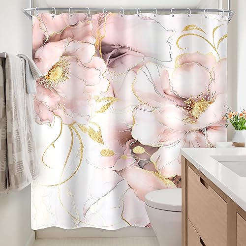 Miniatura 10 de Newsely Cortina de ducha abstracta de mármol blanco dorado de 72 pulgadas de ancho x 72 pulgadas de alto, línea de grieta moderna, textura de lujo,