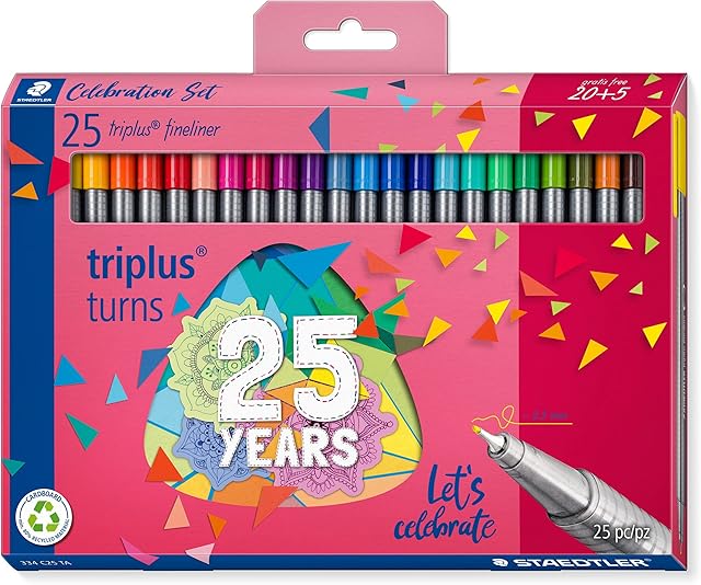 STAEDTLER 334 C25 TA Triplus Fineliner Superfine Pen, 0.3mm Line Width - Assorted Colours, Limited Edition Bonus Pack (Pack of 20 + 5 FREE)