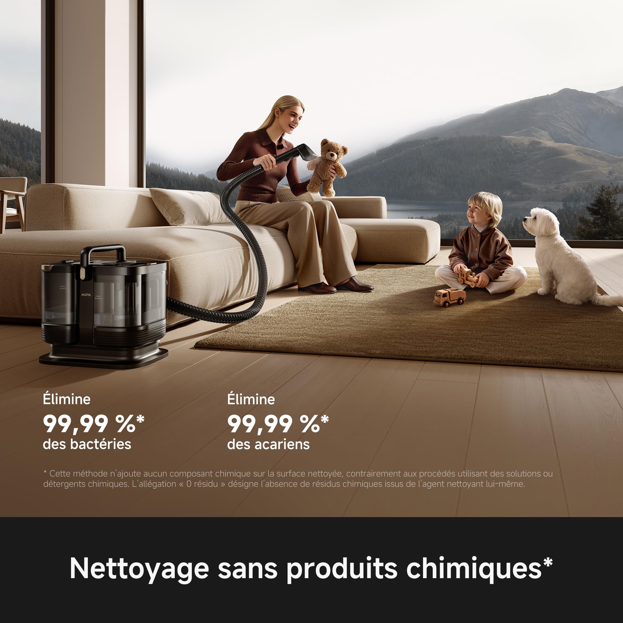 MOVA S10 Nettoyeur vapeur multi-surfaces avec 9 accessoires, vapeur surchauffée, aspiration 16 000 Pa, ≤5% d’humidité résiduelle, élimine 99,99% des bactéries et acariens, sans produits chimiques