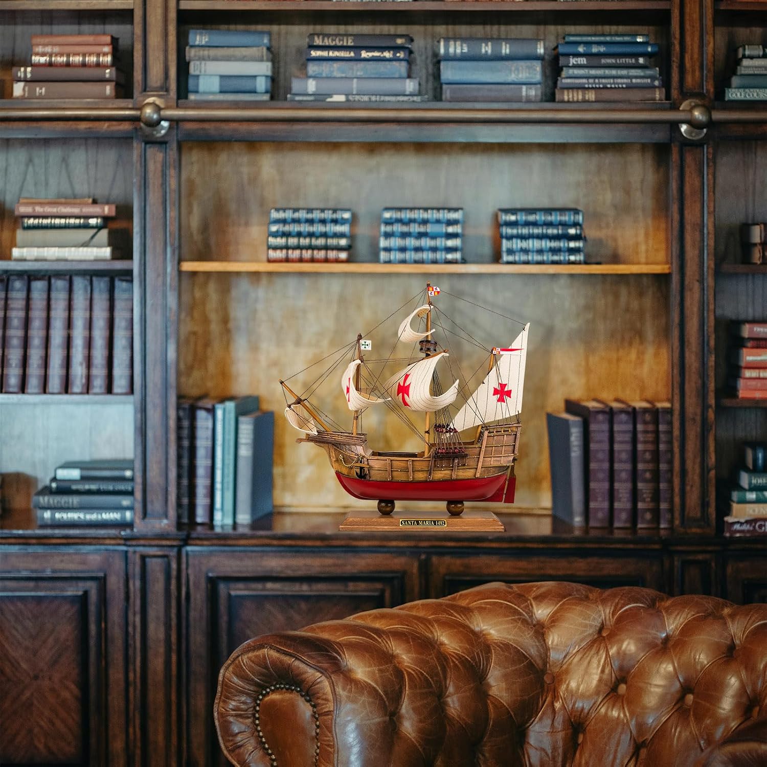 SAILINGSTORY Wooden Model Ship Santa Maria 1/50 Scale Replica | Handcraft Authentic Details, Nautical Decor