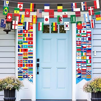 Outus 3 Pcs International World Flags Country Flags Decorations with International Porch Banners Bunting Banner of 32 Countries String Flag for School Classroom Sports Soccer Events Club Bar Party