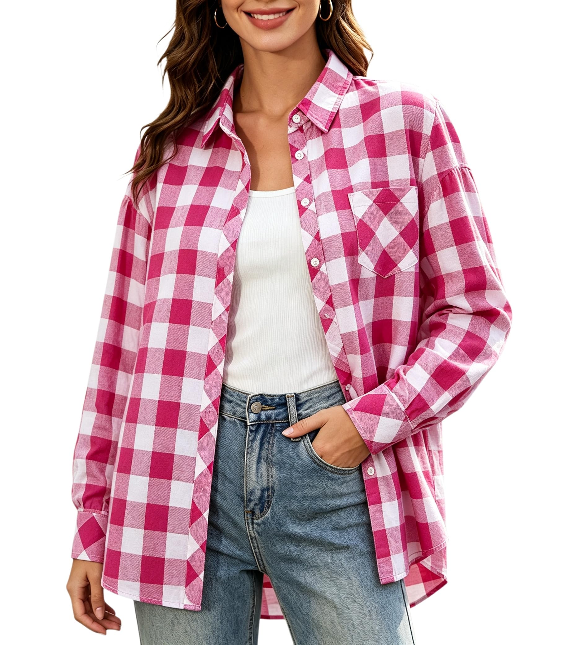 SANGTREE Womens and Girls Long Sleeve Flannel Shirt Plaid Button Down Shirt