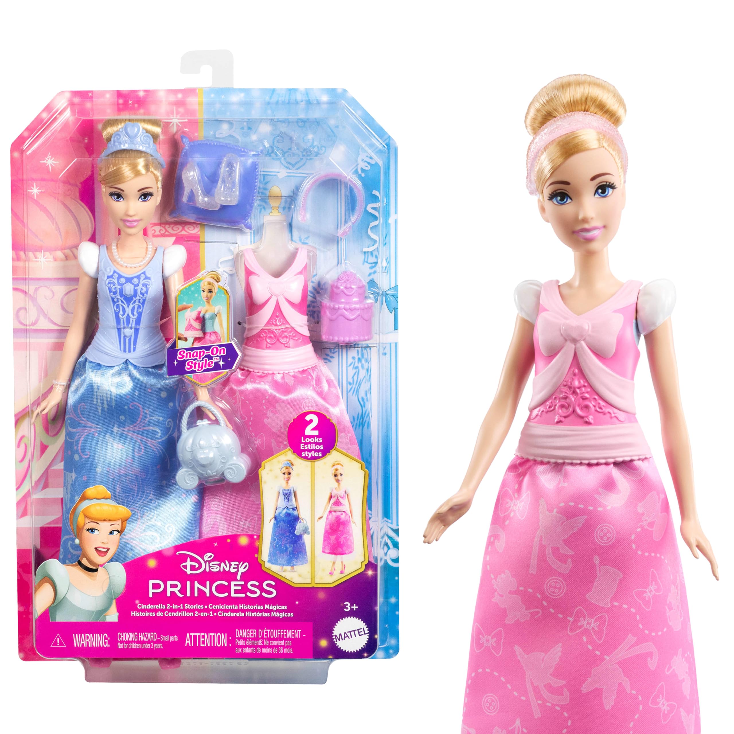 Mattel Disney Princess Cinderella Modepuppe mit 2 Looks