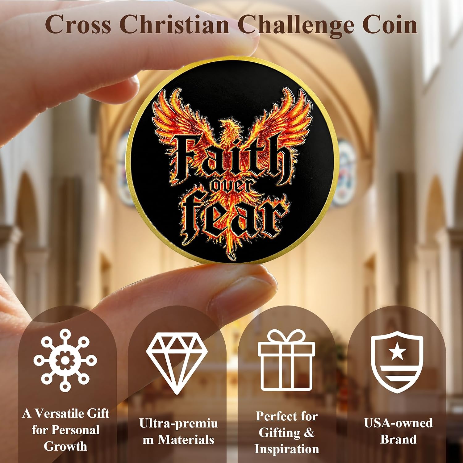 Faith Over Fear Christian Challenge Coin, Born Again John 3:3 Religious Faith Token, Inspirational Religious Gifts for Women & Men,Spiritual Strength Prayer Medallion