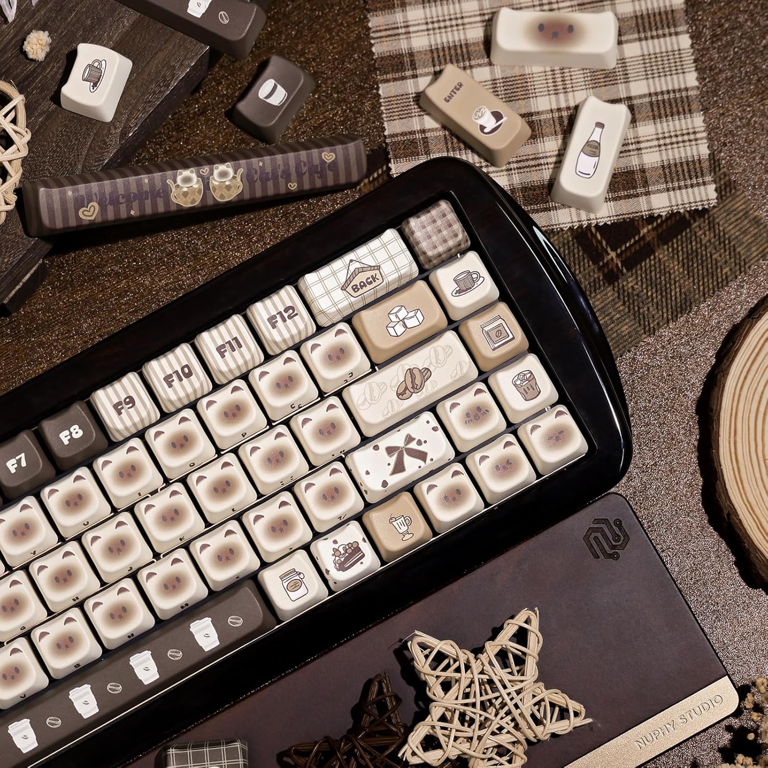 133 Keys PBT Keycaps 60 65 75 100 Percent, Mao Profile Dye Sublimation, Cute Cat Custom Keyboard Keycaps Set for 61/64/68/84/87/100/104/108 Cherry MX Mechanical Keyboard