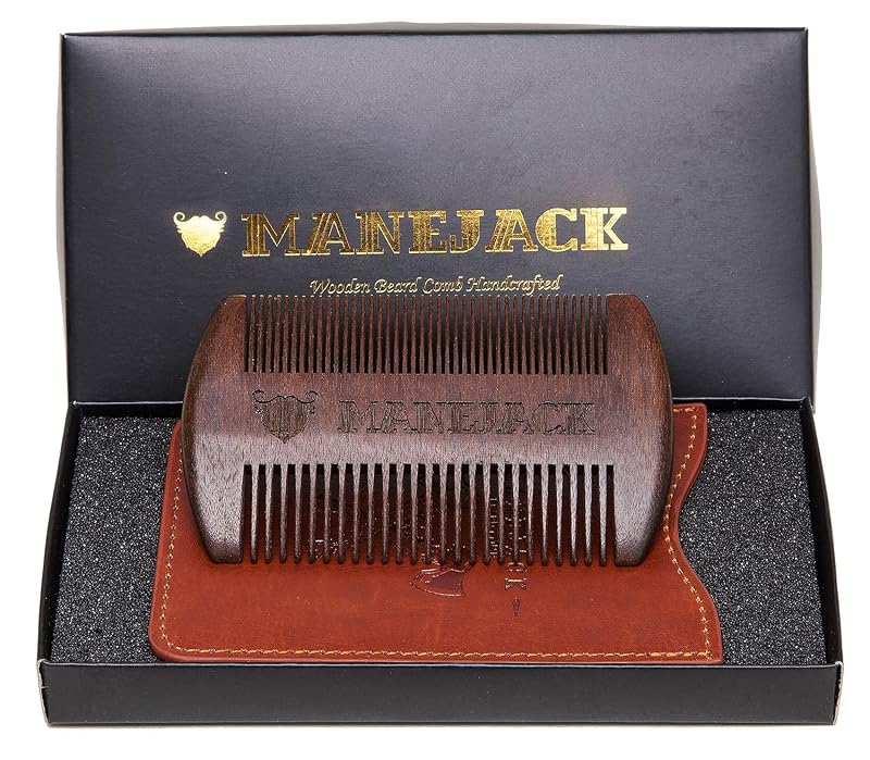 Pente de madeira para barba com bolsa, dentes finos e largos MANEJACK